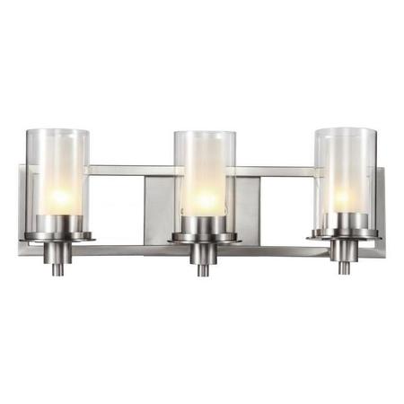 TRANS GLOBE Three Light Brushed Nickel Clear Outer Frosted Inner Glass Vanity 20043